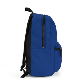 Sideways blue backpack